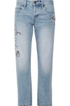 CURRENT ELLIOTT CURRENT/ELLIOTT WOMAN THE CROSSOVER EMBROIDERED MID-RISE STRAIGHT-LEG JEANS LIGHT DENIM,3074457345618209472