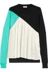 VIONNET WOMAN PLEATED SILK-PANELED WOOL, CASHMERE AND SILK-BLEND SWEATER BLACK,US 2526016084142997