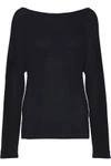 DION LEE WOMAN TIE-BACK CUTOUT COTTON-BLEND RIBBED-KNIT SWEATER MIDNIGHT BLUE,GB 2526016082620102