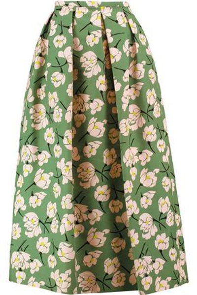 Rochas Magnolia Printed Cotton Duchesse Skirt, Green