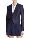 Alice And Olivia Alice + Olivia Harvey Suede Open Front Jacket In Navy