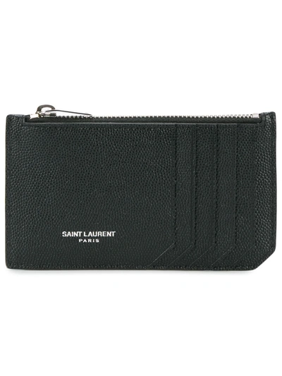 Saint Laurent Fragments Leather Zip Card Case In Black