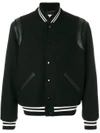 SAINT LAURENT SAINT LAURENT CONTRAST-CUFF BOMBER JACKET - BLACK,354718Y180W12511583