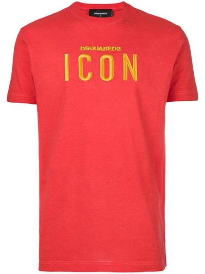 Dsquared2 Icon Embroidered Cotton Jersey T-shirt In Red