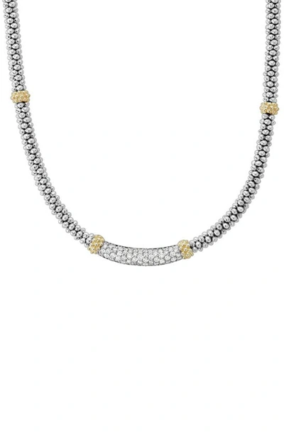 Lagos 18k Gold And Sterling Silver Diamond Lux Station Necklace, 16 In Silver/diamond