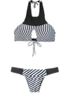 Amir Slama Striped Bikini Set In Black