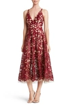 Dress The Population Blair Sequin Fit-&-flare Midi Dress In Berry,nude