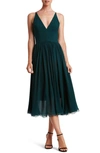 Dress The Population Alicia Mixed Media Midi Dress In Pine