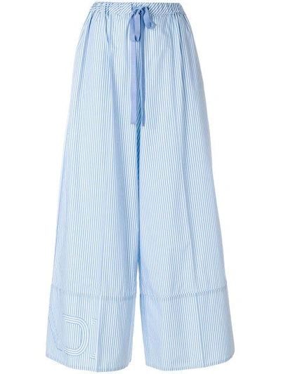 Fendi Wide-leg Striped Cotton-poplin Trousers In Blue