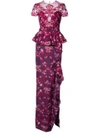 MARCHESA NOTTE PEPLUM FLORAL GOWN,N17G048212474697