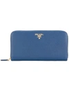 PRADA PRADA ZIP-AROUND WALLET - BLUE,1ML506QWA12183284