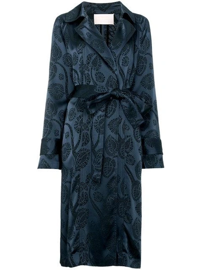 Peter Pilotto Satin Jacquard Trench Coat In Blue