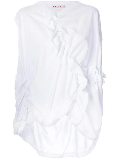 Marni Ruffled Gathered Oversized Cotton Jersey Top In White