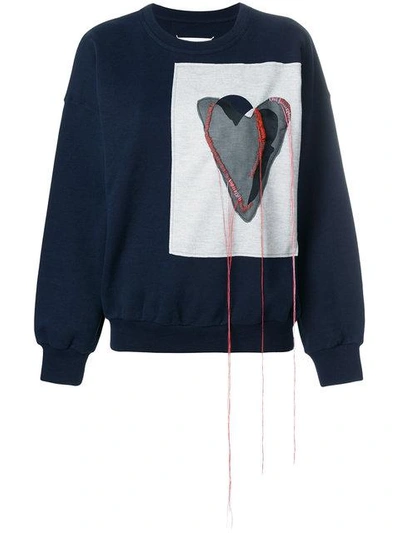 Maison Margiela Embroidered Heart Motif Sweatshirt In Navy Blueblu