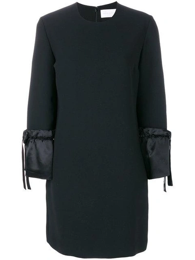 Victoria Victoria Beckham Bow-detailed Satin-paneled Cady Mini Dress In Black