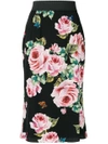 DOLCE & GABBANA DOLCE & GABBANA ROSE PRINT SKIRT - BLACK,F4A1FTFSAT412535574