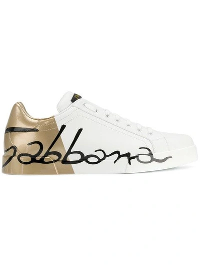 Dolce & Gabbana 皮质与漆皮portofino运动鞋 In White