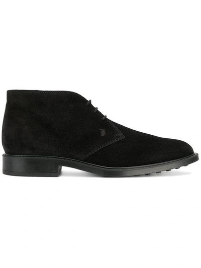 Tod's Lace-up Suede Chukka Boots With Rubber Bottom In Black