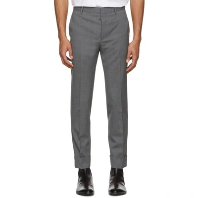Prada Checked Slim-leg Wool-blend Trousers In Grey