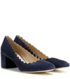 Chloé Lauren Scalloped Suede Pumps In Blue Lagoon