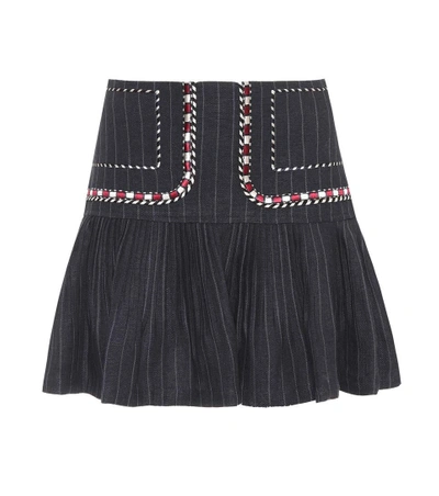 Isabel Marant Étoile Jessie Embroidered Pinstriped Linen Mini Skirt In Midnight