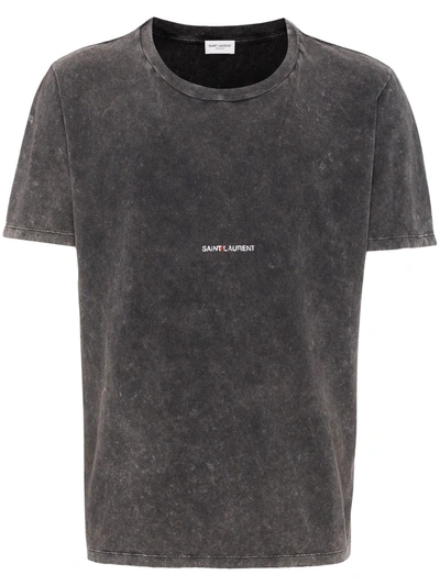 Saint Laurent Logo-print Distressed-effect T-shirt In Black