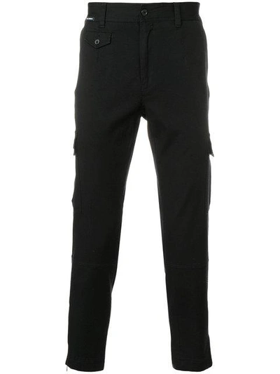 Dolce & Gabbana Logo-patch Cropped Stretch-cotton Trousers In Black