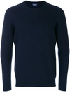 Drumohr Crew Neck Ribbed Detail Jumper In Blue