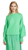 TIBI PLEATED SLEEVE CROPPED CASHMERE PULLOVER