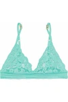 STELLA MCCARTNEY WOMAN LACE COTTON-BLEND SOFT-CUP TRIANGLE BRA TURQUOISE,US 2526016083990041