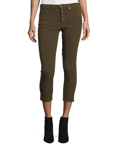 Veronica Beard Debbie Button-fly Cropped Jeans In Olive