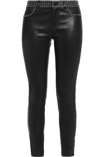 L Agence Woman Studded Leather Skinny Trousers Black