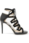 JIMMY CHOO WOMAN DANI LACE-UP LEATHER, SUEDE AND ACRYLIC SANDALS BLACK,US 1071994539411412