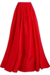 REEM ACRA WOMAN PLEATED SILK-GAZAR MAXI SKIRT RED,US 1914431941058092