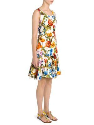 Dolce & Gabbana Sleeveless Scoop-neck Bamboo Climbing Flowers Print Mini Dress In Floral Multi