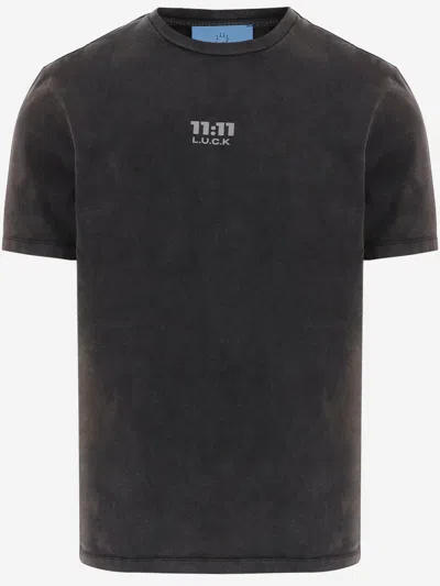 11:11 L.u.c.k. Cotton T Shirt With Logo Print In Black