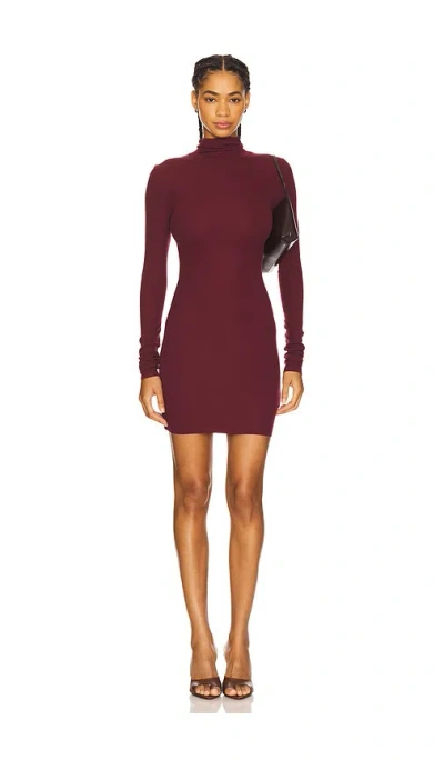 Éterne Long Sleeve Turtleneck Butter Rib Mini Dress In Oxblood