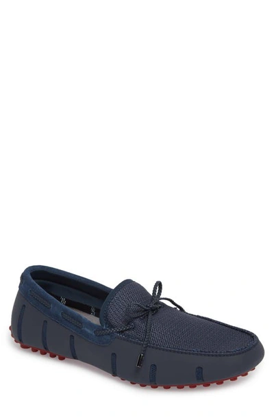 Swims Mesh %26 Rubber Braided-lace Boat Shoe, Navy In Navy / Deep Red