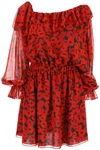 SAINT LAURENT GEORGETTE DRESS WITH RED POPPIES PRINT,500216 Y334S 1094R