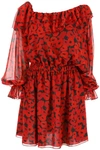 Saint Laurent One-shoulder Floral-print Silk-georgette Mini Dress In Noir Rougenero