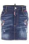 DSQUARED2 DENIM SKIRT WITH PATCHES,9873931