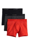 2(x)ist Men's Essential No-show Trunks 3-pack In Black/ Charcoal/ Poppy Red