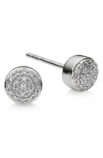 Monica Vinader Fiji Mini Button Silver And Diamond Stud Earrings In Metallic