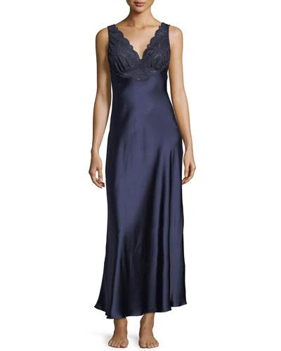 Christine Designs Bijoux Lace-trim Nightgown In Navy