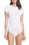 Yummie Short Sleeve Shaping Thong Back Bodysuit In White