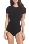Yummie Short Sleeve Shaping Thong Back Bodysuit In Black