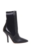 Fendi Rockoko Leather And Ribbed Stretch-knit Sock Boots In Black/silver