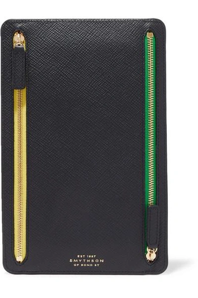 Smythson Panama Textured-leather Wallet In Navy