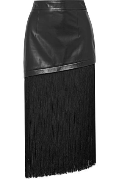 Helmut Lang A-line Leather Mini Skirt With Long Fringe Hem In Black