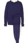 OLIVIA VON HALLE NEW YORK STRIPED SILK-BLEND SWEATSHIRT AND TRACK PANTS SET